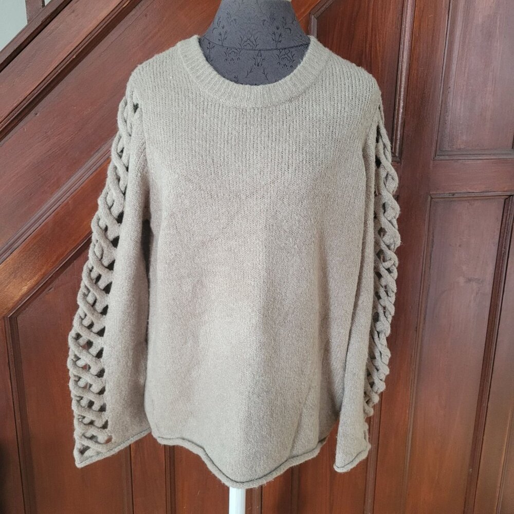 Philosophy Beige Knit Sweater With Braided Sleeve Detail Small Casual Wear
